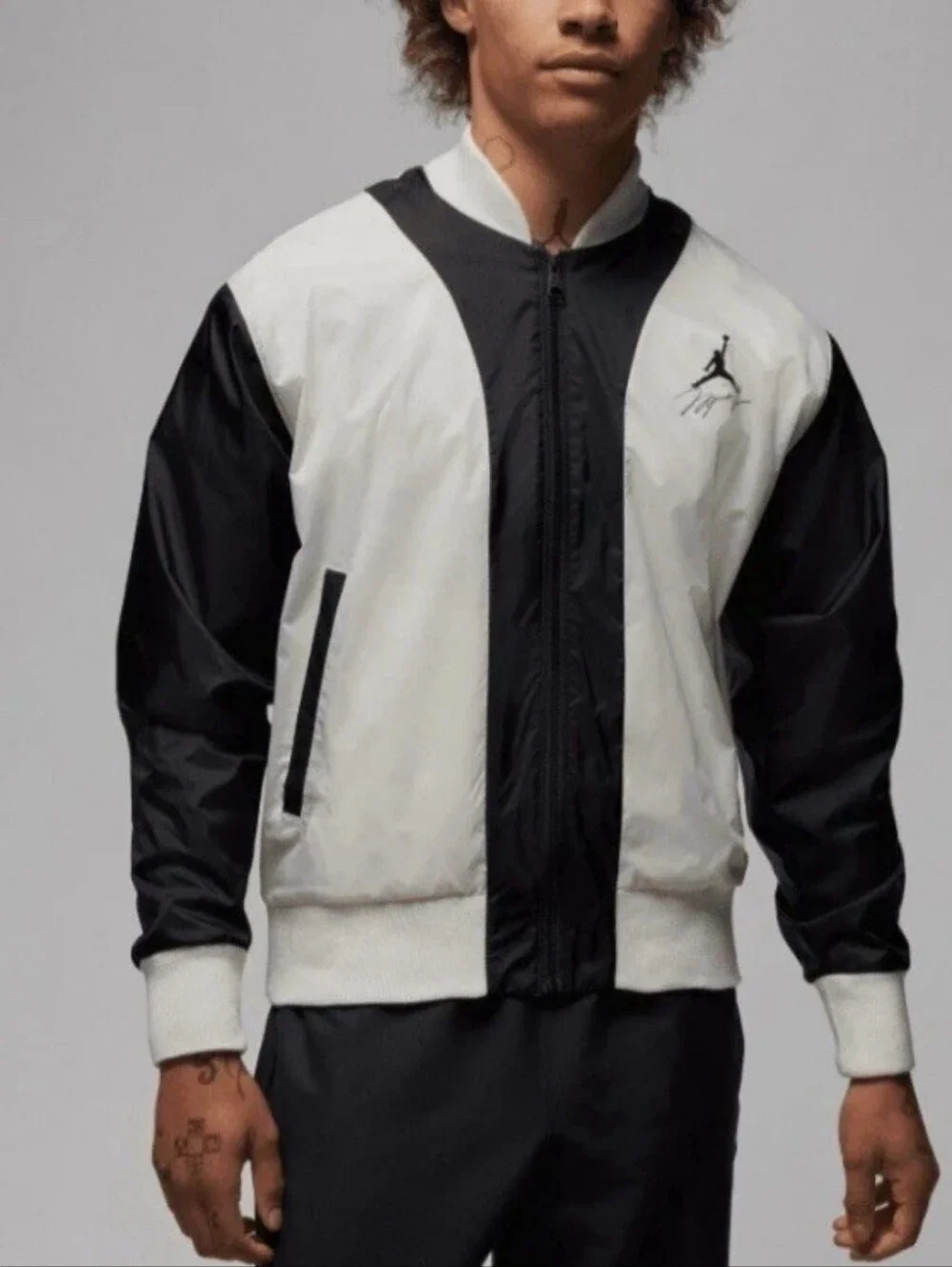 NWT Air Jordan Flight Black and White Two-Tone Bomber Jacket